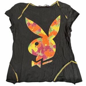 Playboy 90s Vintage Graphic V-Neck T-Shirt Size Medium
